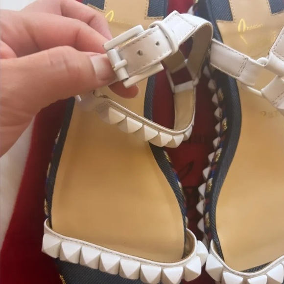 Christian Louboutin Blue Cataclou Embroidery Denim Studded Espadrille Sandals 38 - Picture 9 of 13